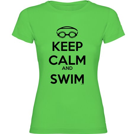 T Shirt Simning Keep Calm and Swim Kortarmad Kvinna