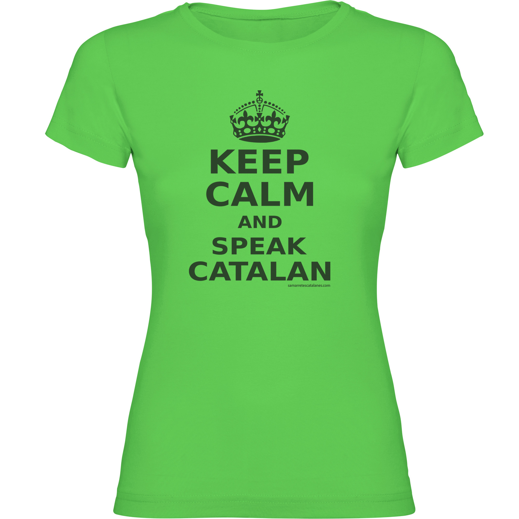 T Shirt Katalonien Keep Calm and Speak Catalan Kortarmad Kvinna