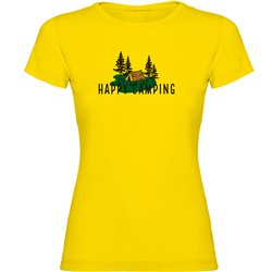 T Shirt Bergbeklimmen Happy Camping Korte Mouwen Vrouw